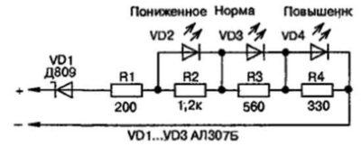 Простой индикатор напряжения на светодиодах