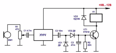 Схема звукового реле