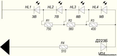 Простой индикатор напряжения на светодиодах