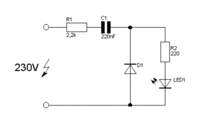 Включение светодиода в сеть через конденсатор
