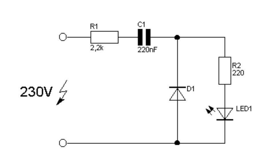 Индикация включения схема. Схема подключения светодиода, через сеть 220в. Схема включения светодиода в сеть 220 вольт через конденсатор. Схема подключения светодиода к напряжению 220 вольт. Включение светодиода в 220в схема.